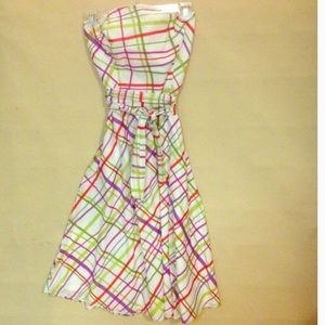 Colorful cotton flared strapless dress